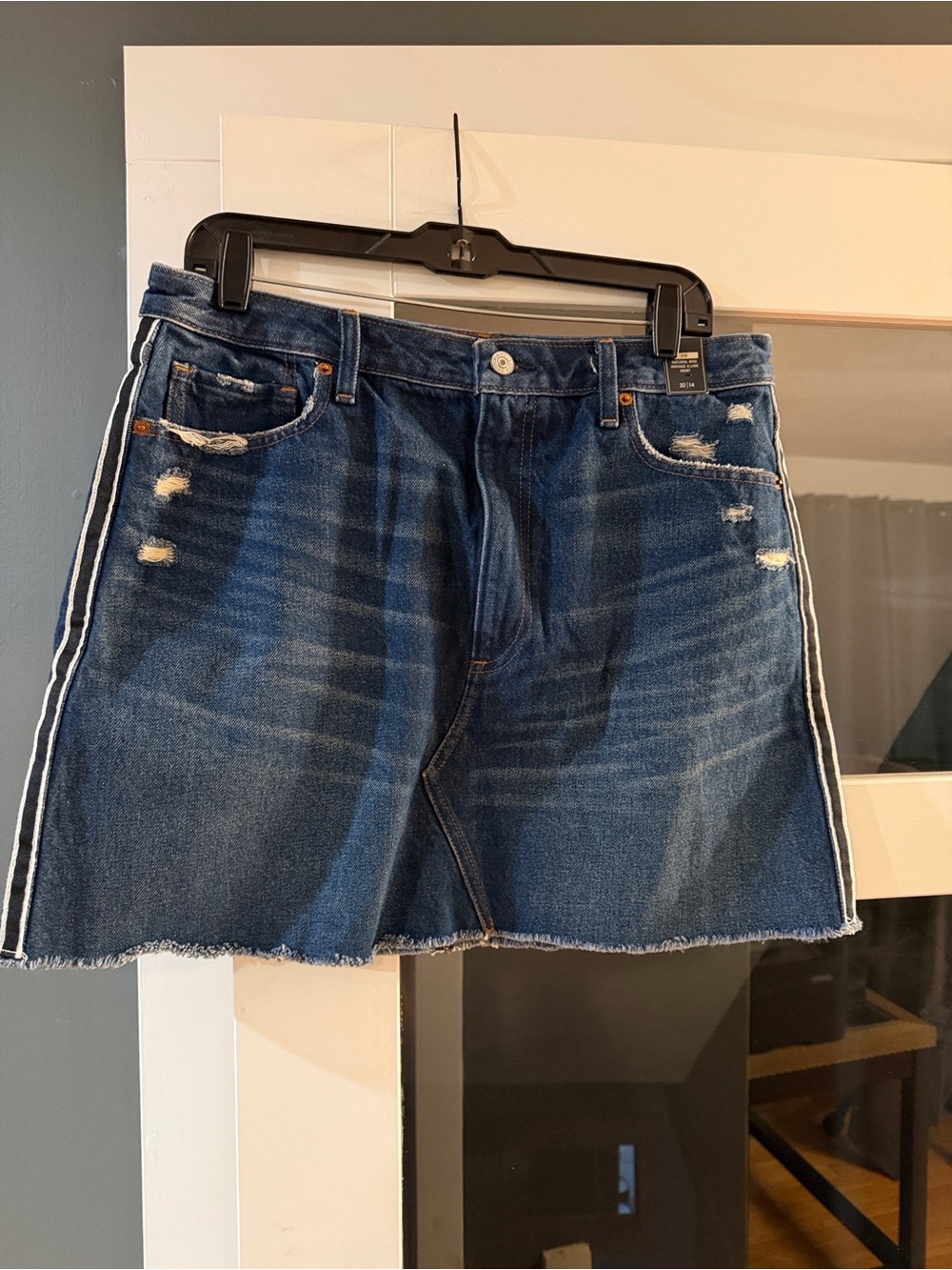 Abercrombie & Fitch Dark Blue Denim Skirt with White Side Stripes